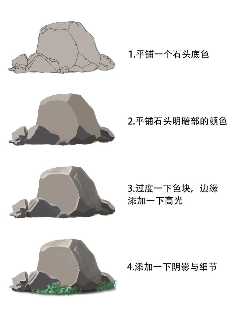 从0到1学画画,四张图教你画一个日系大石头#procreat - 抖音