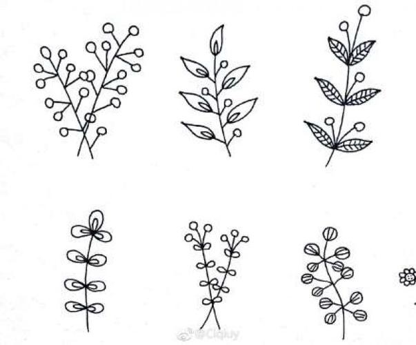 简单植物简笔画黑白线稿素材图片