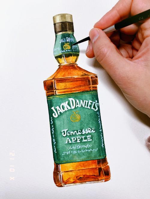 水彩酒瓶苹果威士忌附过程图