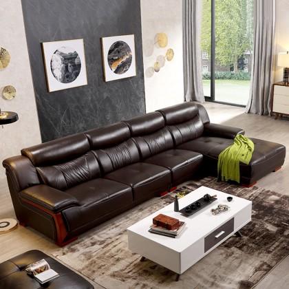 客厅转角大小户型头层真皮沙发整装钢化玻璃电视茶几三件套2605-3t
