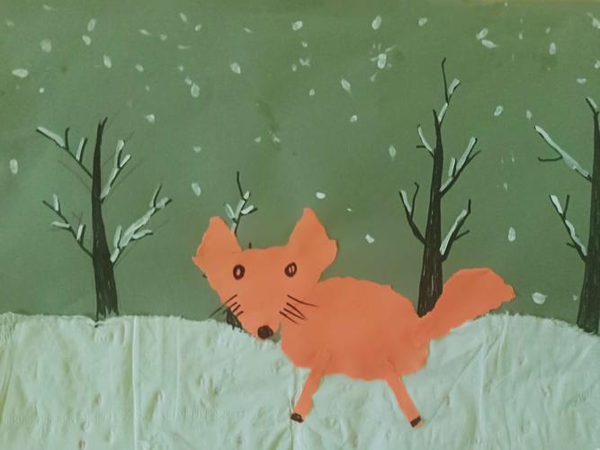手撕画——雪地里的小狐狸