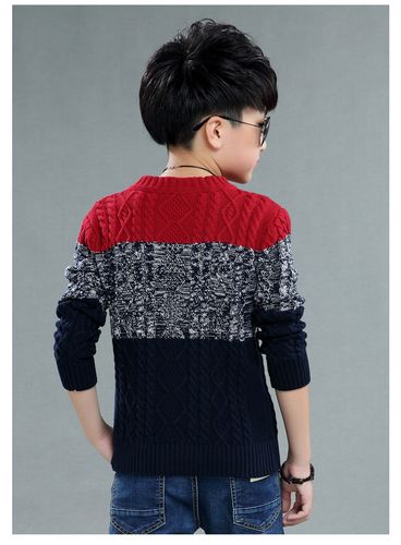 2016男童毛衣冬季新款拼接毛衣中大童儿童毛衣一件代发批发