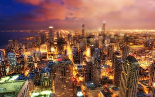 芝加哥,伊利诺伊州,美国,美丽的城市夜景,摩天大楼,灯 壁纸 - 1440x