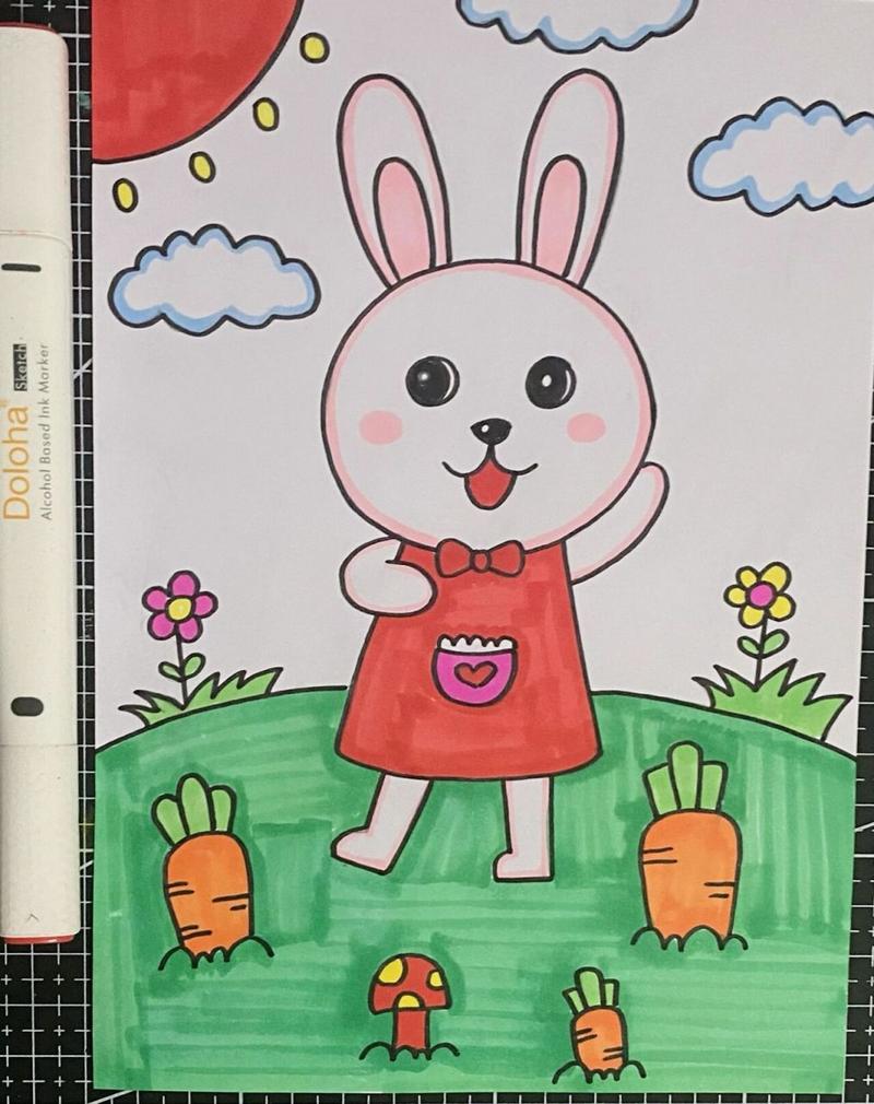 活泼可爱的小兔子儿童画 简单兔子马克笔画 多乐绘马克笔