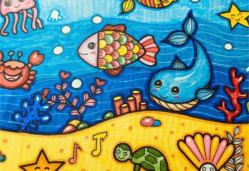 海底世界简笔画颜色儿童画