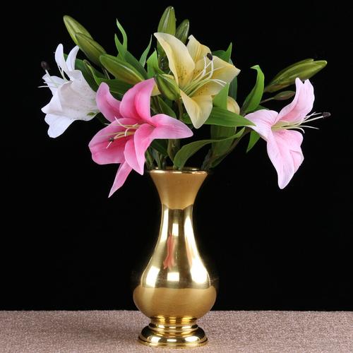 铜花瓶纯铜家用佛前供佛金色观音瓶佛系装饰禅意金属花屏一对8寸花瓶