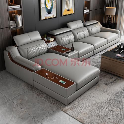 海马尼 沙发现代简约纤皮沙发大小户型沙发客厅家具组合实木底座沙发
