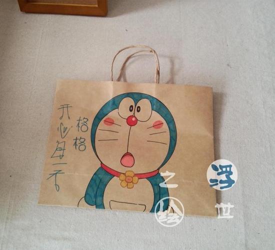 牛皮牛皮纸纸袋涂鸦机器猫萌萌哒可爱创意礼品袋礼品袋