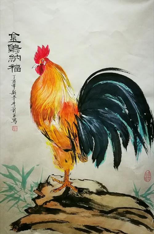 海派书画家李龙英,画鸡贺新年篇