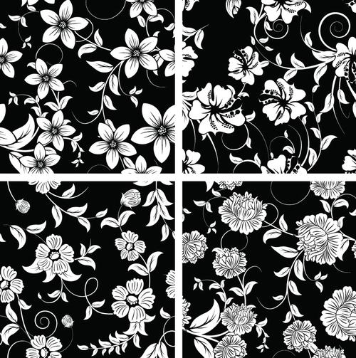复古黑白花卉装饰背景矢量素材