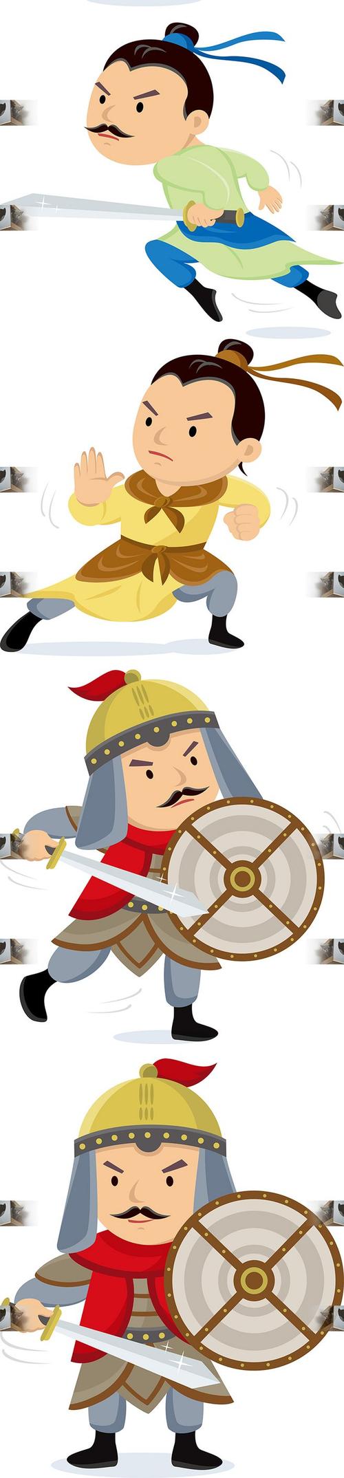 扁平化卡通手绘古代古装士兵人物插画动画游戏banner矢量设计素材