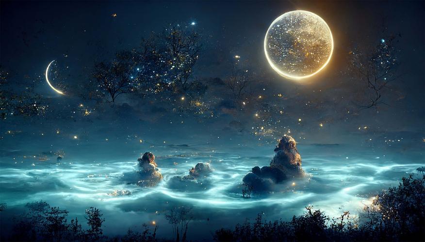 星空瀑布海水月