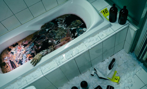 案件发生在旅馆套房的浴室内,死者疑似过气女歌手苏可芸,尸体被食人鱼