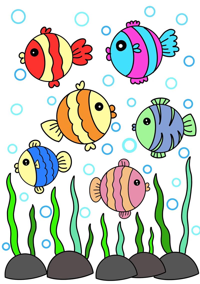 教你用圆形画漂亮的小鱼,儿童海底世界创 - 抖音