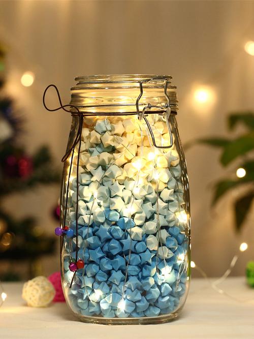 创意幸运星空玻璃瓶透明许愿瓶罐成品星星折纸鹤发光浪漫生日礼物