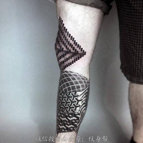 几何风格黑色小腿纹身图案