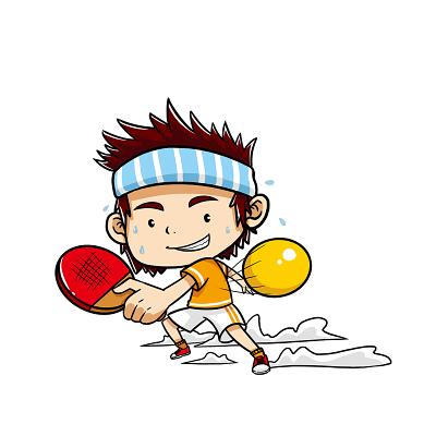 全运会十四运第十四届全国运动会东京奥运会卡通手绘运动员打乒乓球