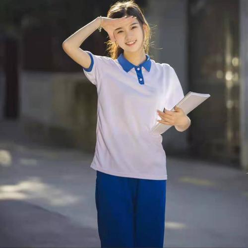 学生校服套装夏季蓝白左耳同款恤初中班学院学生校服