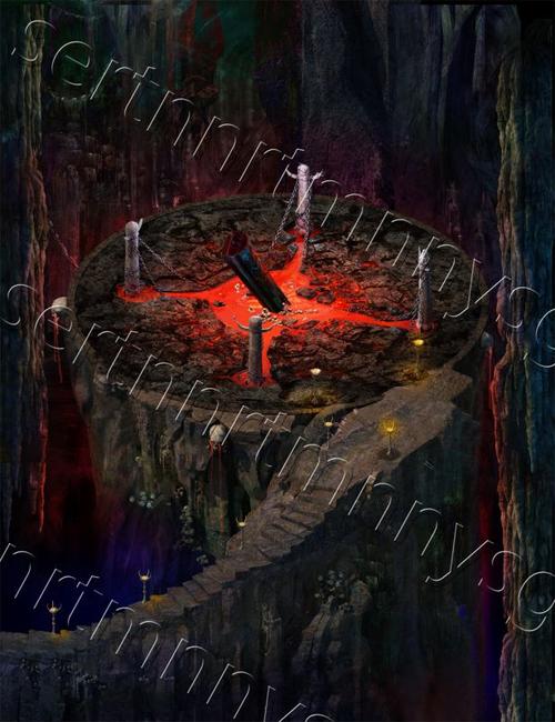 阴间地狱场景3d高模型,写实地府刑场血池撒旦魔鬼祭祀坛大山洞骷髅堆