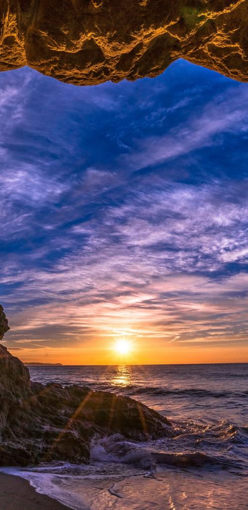 海边 礁石 夕阳 大海风景,高清图片,手机壁纸