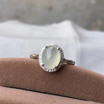 翡翠戒指指环女 s925银镶嵌冰种a货蛋面天然玉石 面天然玉石