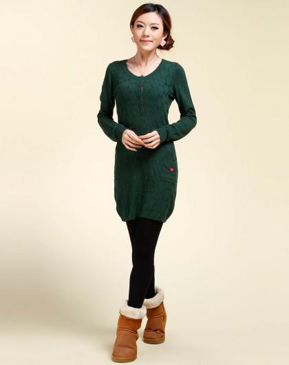 女款海藻绿色休闲长袖针织衫