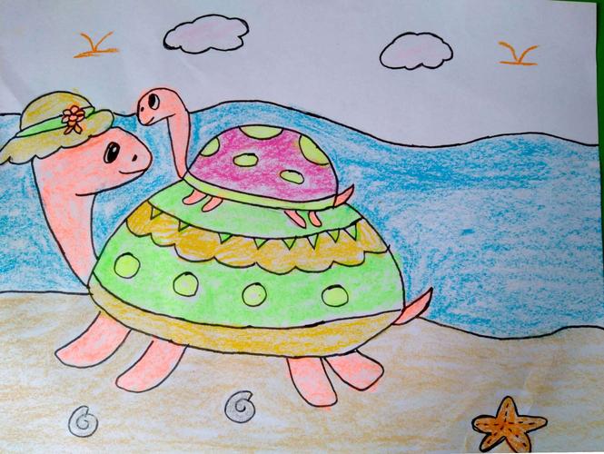 三年级学生绘画作品 乌龟妈妈和它的孩子
