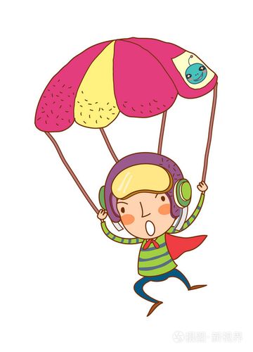 男孩与一个降落伞跳插画-正版商用图片059in9-摄图新视界