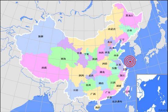 南黄海发生地震,距离上海约325公里.来源:中国地震台网中心