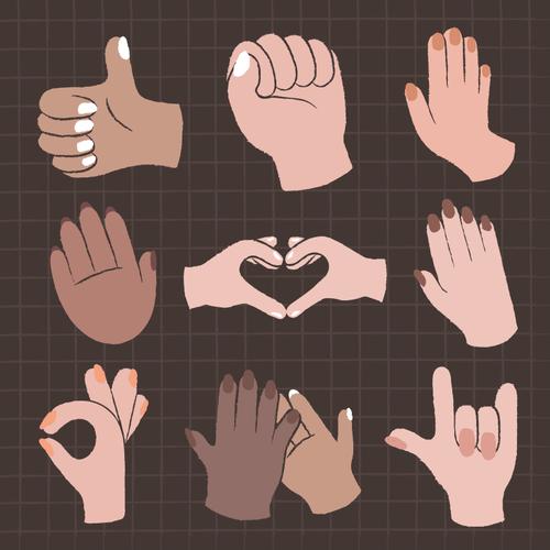 九种不同的手势手语矢量素材