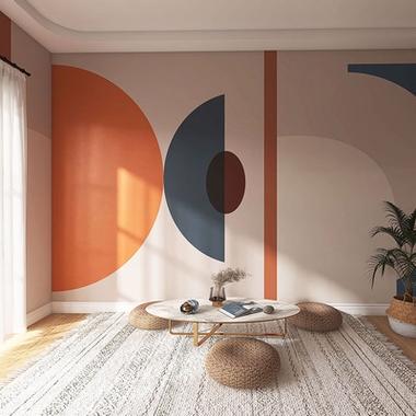 北欧几何墙纸网红客厅卧室床头沙发背景墙壁纸莫兰迪橙色拼色壁画