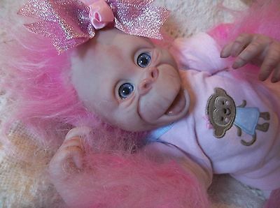 reborn cotton candy pink ape monkey baby artist doll ooak