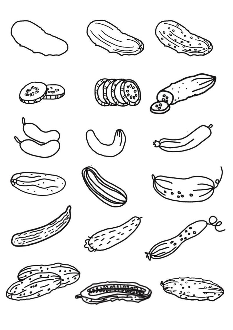黑白简笔画—黄瓜(cucumber) —简笔画练习 —知识普及: 06名字来源