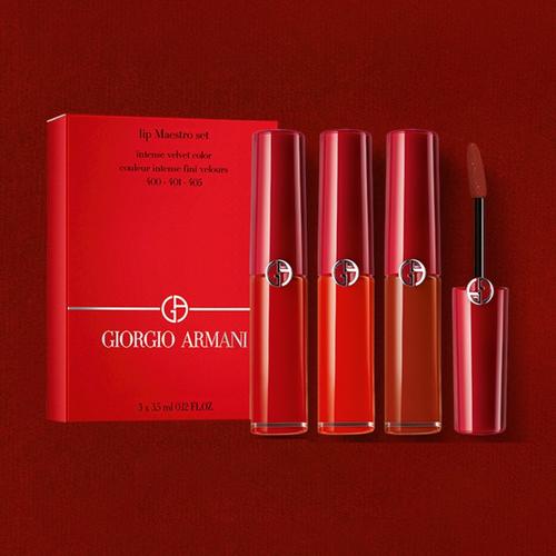 阿玛尼 armani 红管迷你三色口红礼盒 丝绒哑光(405#400#401#)3.