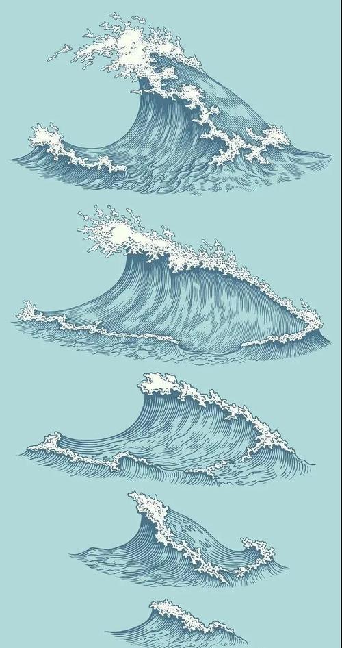 绘画素材一套海浪浪浪的画法