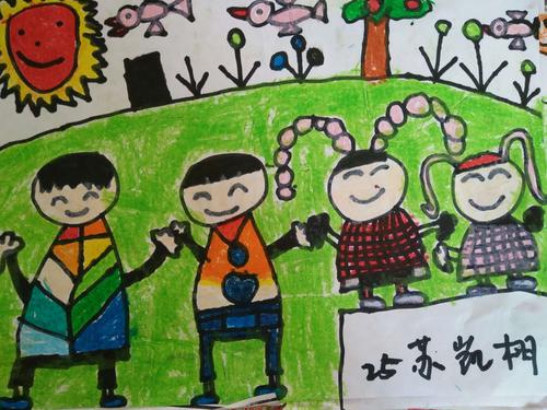 枫四幼儿园美术班绘画《春游》