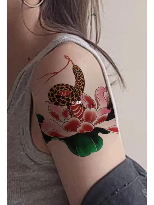 牡丹盘蛇纹身手稿女生纹身