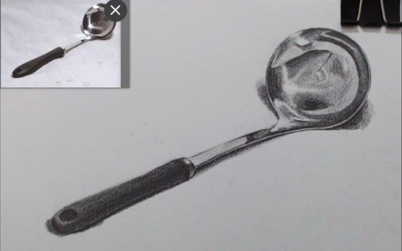 素描教学素描金属勺子详细素描绘画步骤教学生活绘画