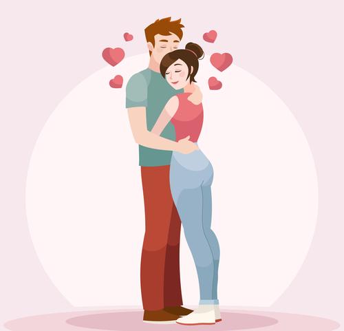 卡通拥抱的情侣矢量图设计模板素材