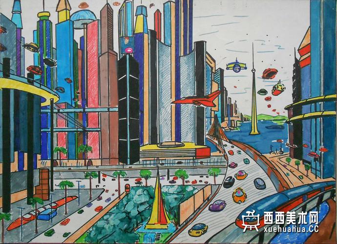 三等奖儿童获奖科幻画《未来中国城市交通》欣赏