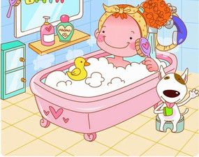卡通人物插画-洗泡泡浴的小女孩