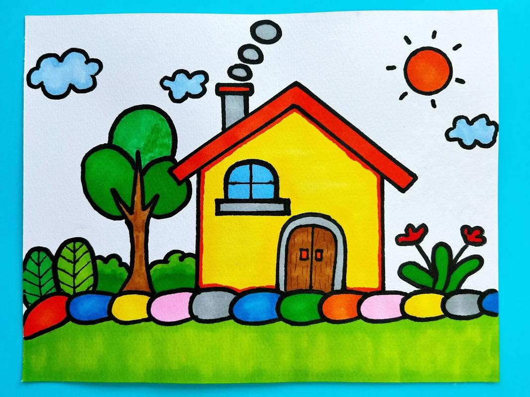 房子简笔画教程.教小朋友画房子,简单好学,快来试试吧#幼儿创 - 抖音