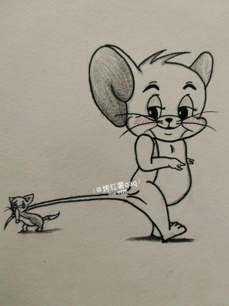 汤姆:╰_╯ 杰瑞:(~▽~)~~#简笔画教程# #猫和老鼠# #汤姆和杰瑞