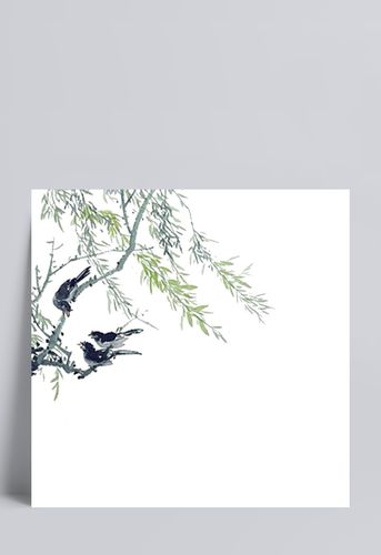 手绘水墨中国风柳树