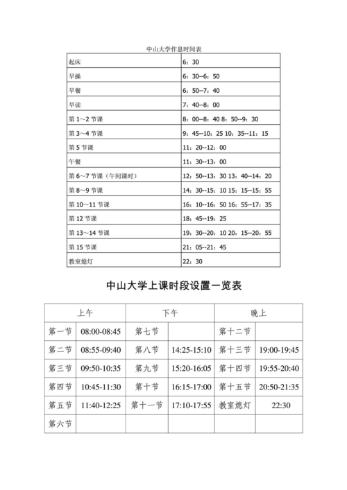 中山大学上课时间表