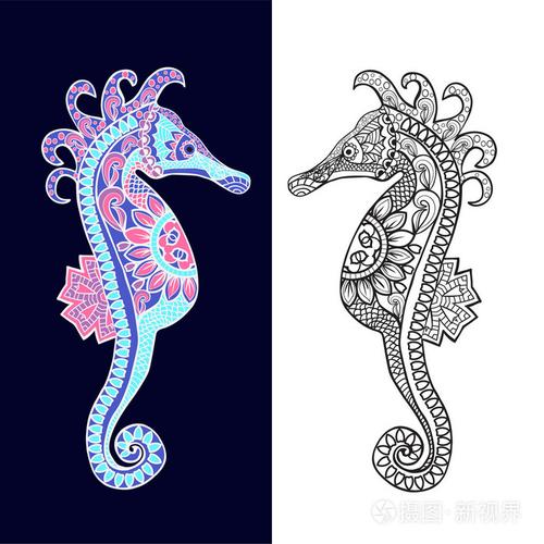 在zentagle 风格的装饰海马插画-正版商用图片0s5wkk-摄图新视界