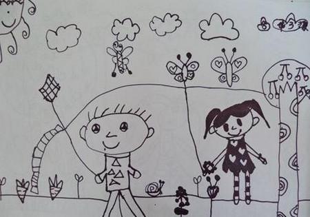 小孩放风筝的简笔画图片大全