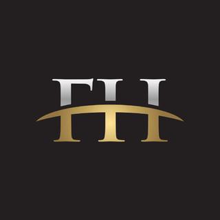 首字母 fh 金银耐克标志旋风 logo 黑色背景