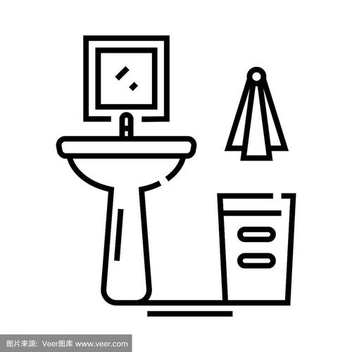 浴室水槽线条图标,概念标志,轮廓矢量插图,线性符号