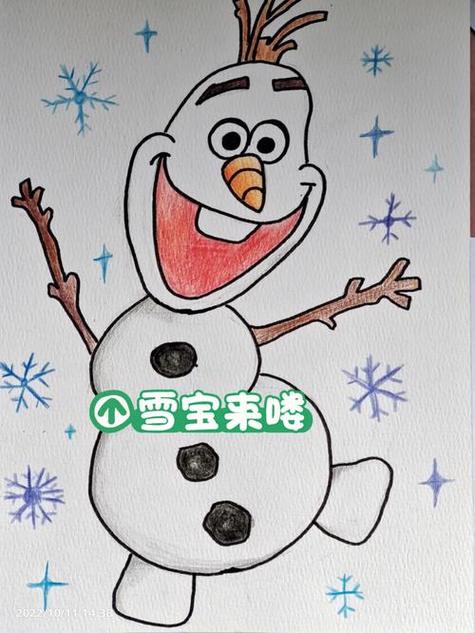 迪士尼人物雪宝简笔画彩铅手绘步骤9张可爱的雪宝冰雪奇缘雪人卡通